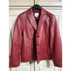 Women's Sz Medium Genuine Leather Red Jacket Coat East 5th